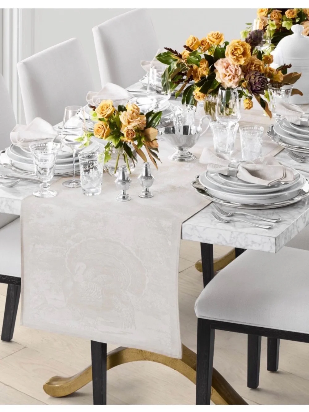 Williams Sonoma Ivory Jacquard Turkey Table Runner